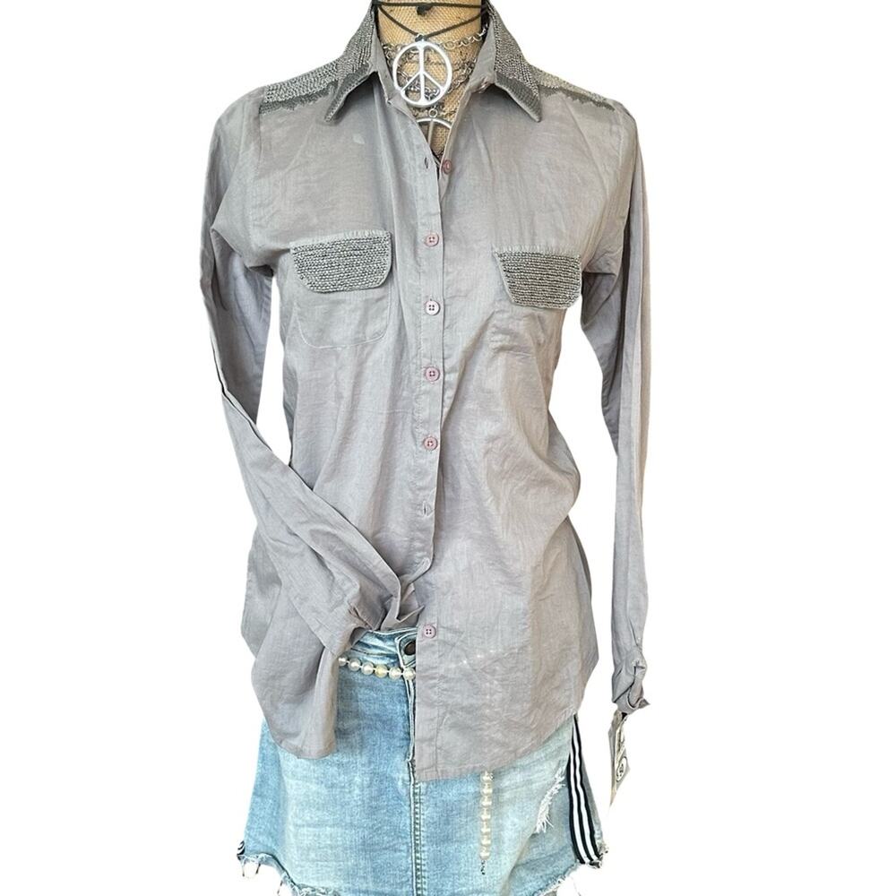 JOHNNY WAS PETER & GRETA women's embellished Long Sleeve Button-Up Shirt XS NEW
